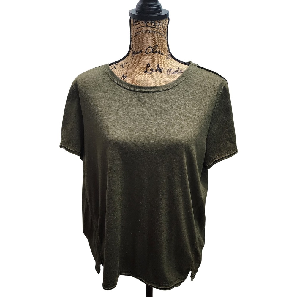 Democracy Olive Green Short Sleeve Crew Neck T-Shirt Womens Large‎